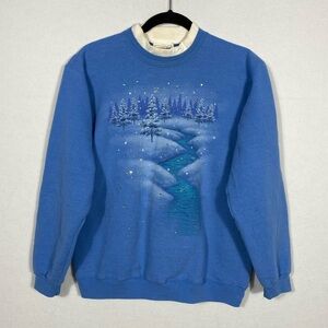 Vintage Morning Sun Women’s Blue Winter Scene Sweatshirt